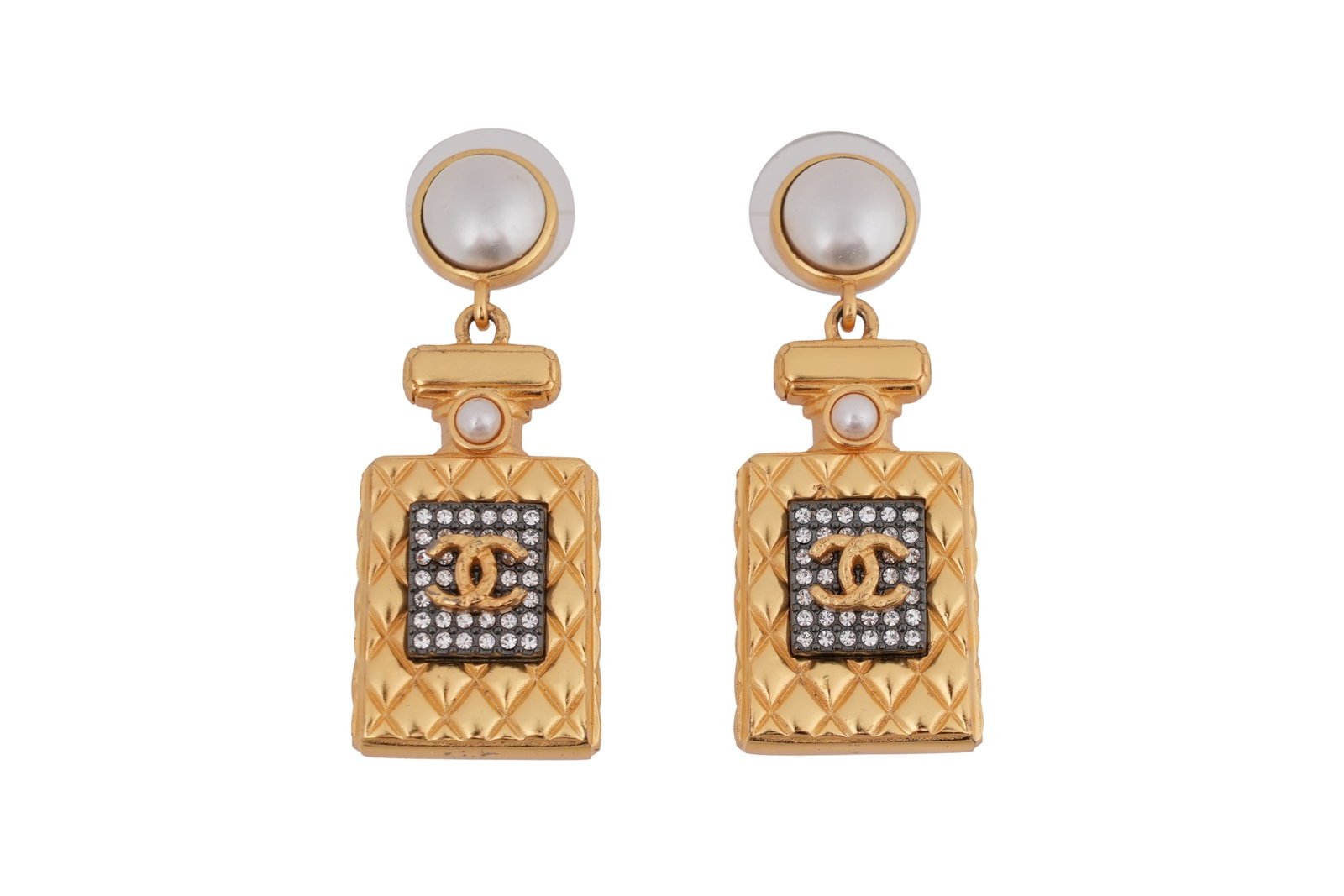 A PAIR OF BOXED CHANEL QUILTED PERFUME BOTTLE DROP EARRINGS Made in France, Autumn/Winter 2020 (1 of 6)
