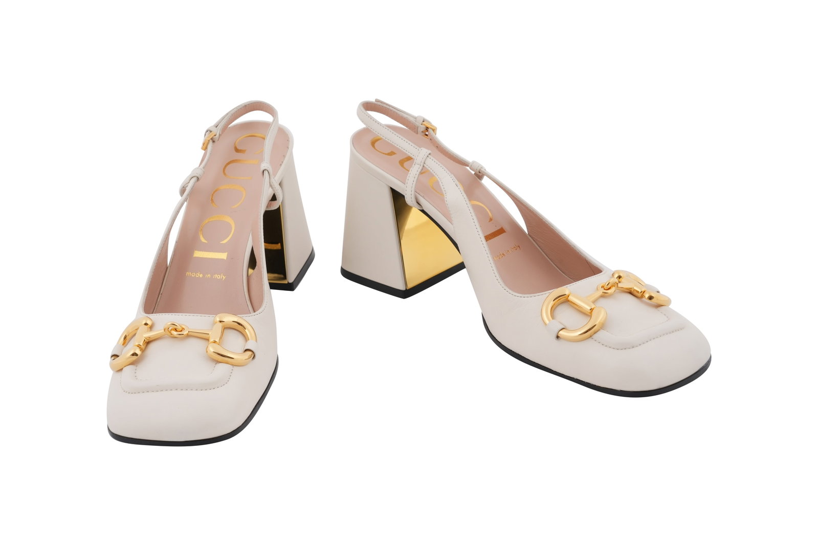 A GUCCI CREAM LEATHER HORSEBIT SLINGBACK COURT SHOES WITH BLOCK HEELS Made in Italy, size EU 38.5 / (1 of 8)