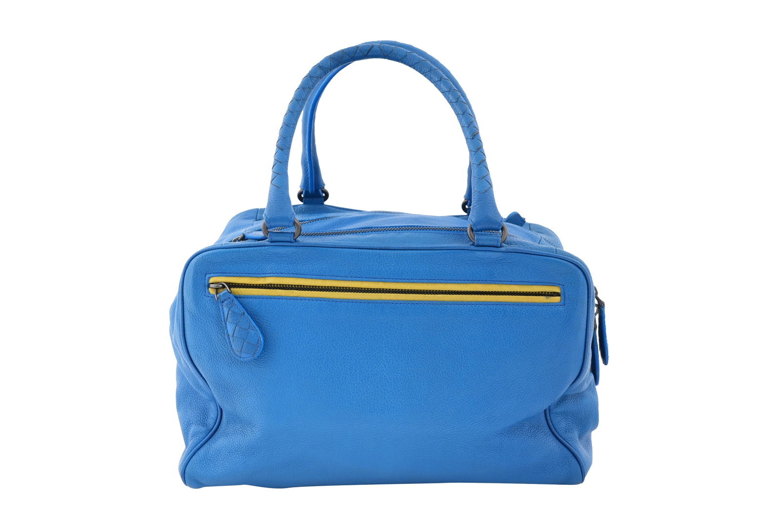 A BOTTEGA VENETA 'HERITAGE BRERA' MEDIUM BOWLER BLUE LEATHER BAG Made in Italy, 2014: A BOTTEGA VENETA 'HERITAGE BRERA' MEDIUM BOWLER BLUE LEATHER BAG Made in Italy, 2014 A Bottega Veneta ‘Brera’ top-handle handbag in vibrant cobalt blue grained leather, featuring rolled leather ha