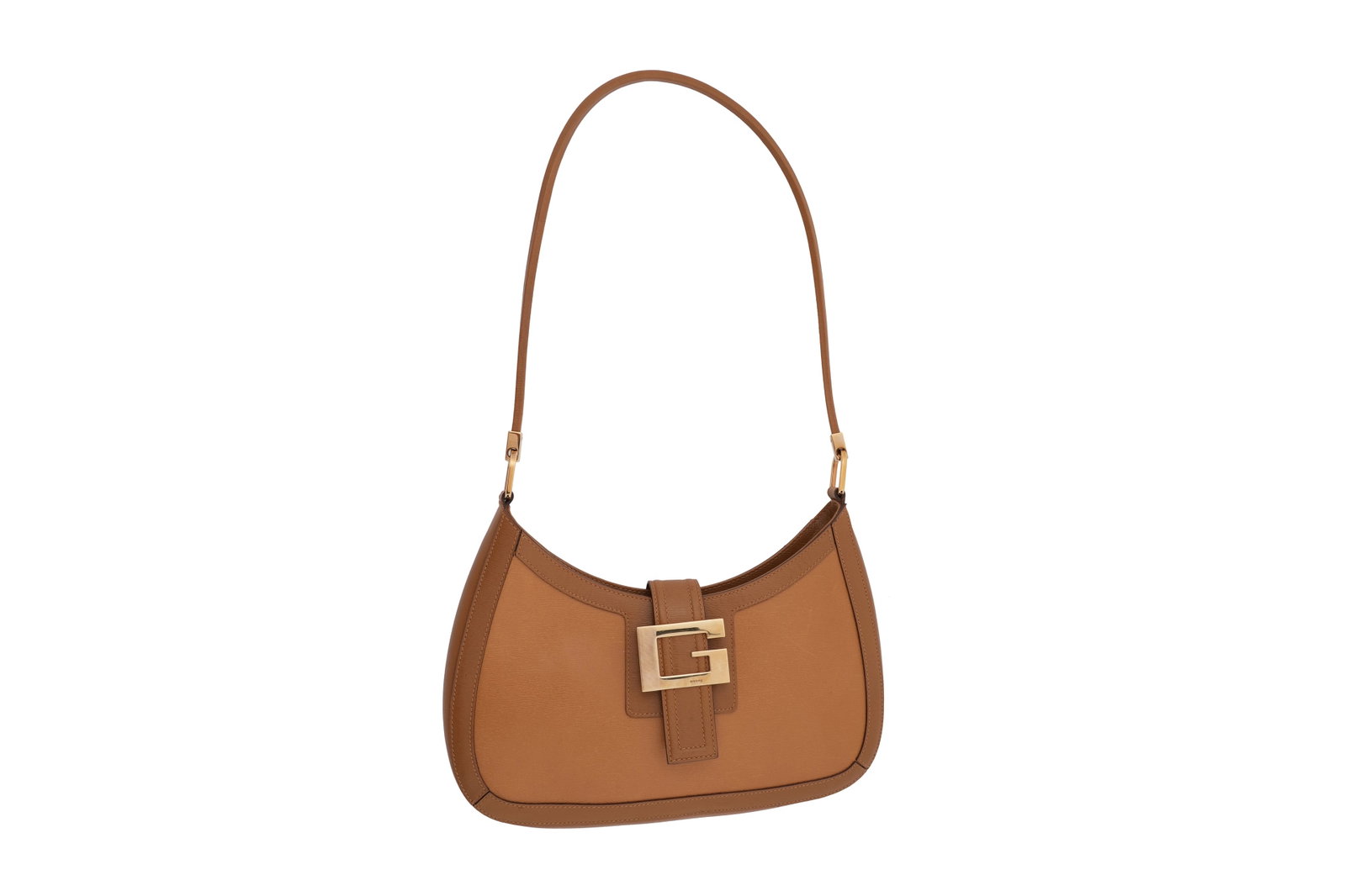 A GUCCI TAN LEATHER ‘G’ BUCKLE SHOULDER BAG Made in Italy, Tom Ford era, c.2000-2003: A GUCCI TAN LEATHER ‘G’ BUCKLE SHOULDER BAG Made in Italy, Tom Ford era, c.2000-2003 A finely structured Gucci shoulder bag from the highly collectible Tom Ford era, executed in warm tan textured 