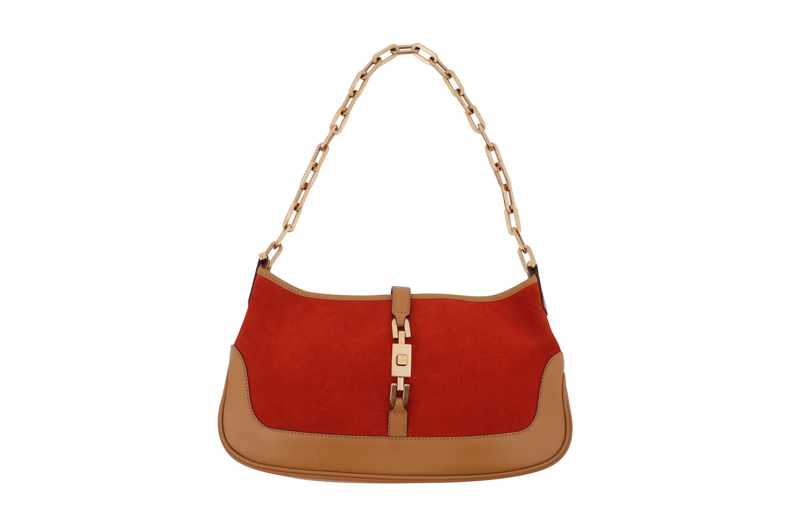 A GUCCI ‘JACKIE’ BURNT ORANGE SUEDE AND TAN LEATHER SHOULDER BAG Made in Italy, Tom Ford era,: A GUCCI ‘JACKIE’ BURNT ORANGE SUEDE AND TAN LEATHER SHOULDER BAG Made in Italy, Tom Ford era, c.1998 A highly desirable and visually striking example of Gucci’s iconic Jackie silhouette, produce