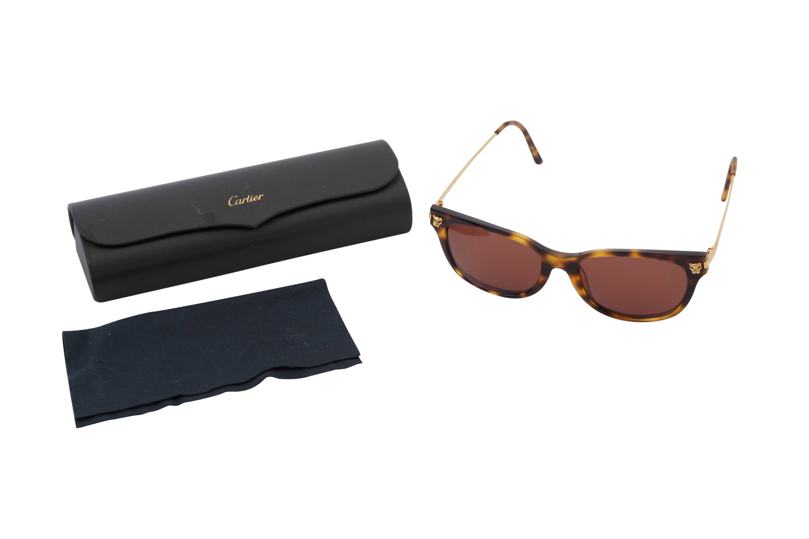 A PAIR OF CARTIER TORTOISESHELL-MANNER SUNGLASSES WITH CASE Made in France (1 of 9)