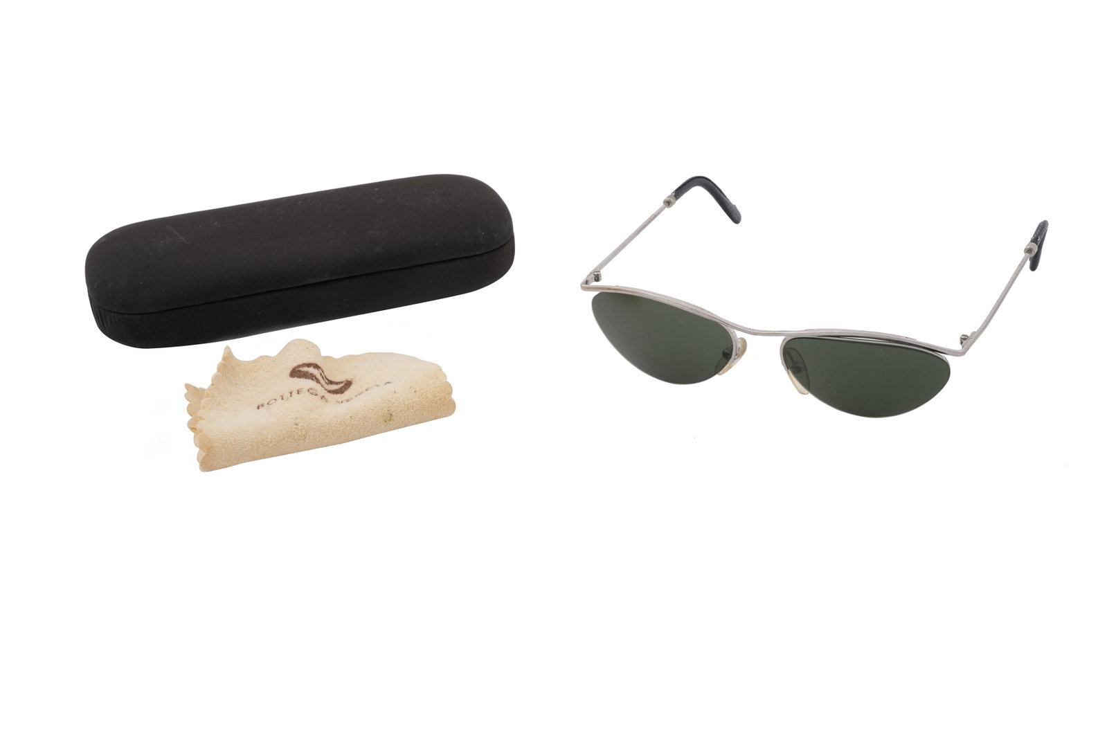 A PAIR OF BOTTEGA VENETA UNISEX METAL SUNGLASSES WITH LEATHER TRIM Made in Italy, early 2000s: A PAIR OF BOTTEGA VENETA UNISEX METAL SUNGLASSES WITH LEATHER TRIM Made in Italy, early 2000s A refined and understated pair of early 2000s sunglasses by Bottega Veneta, embodying the clean, minimalis