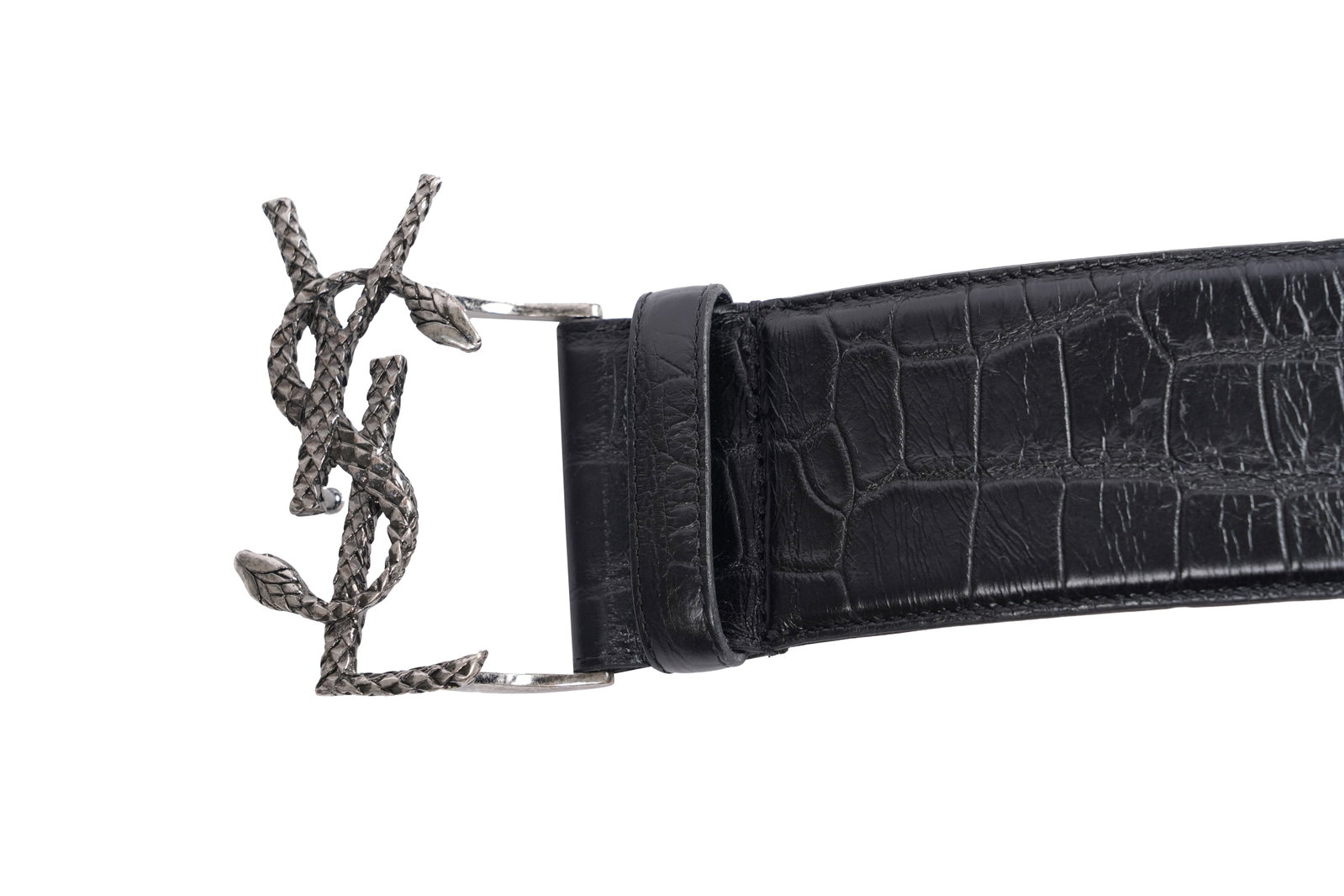 A SAINT LAURENT BLACK LEATHER 'CASSANDRE' MONOGRAM BELT Made in Italy (1 of 4)