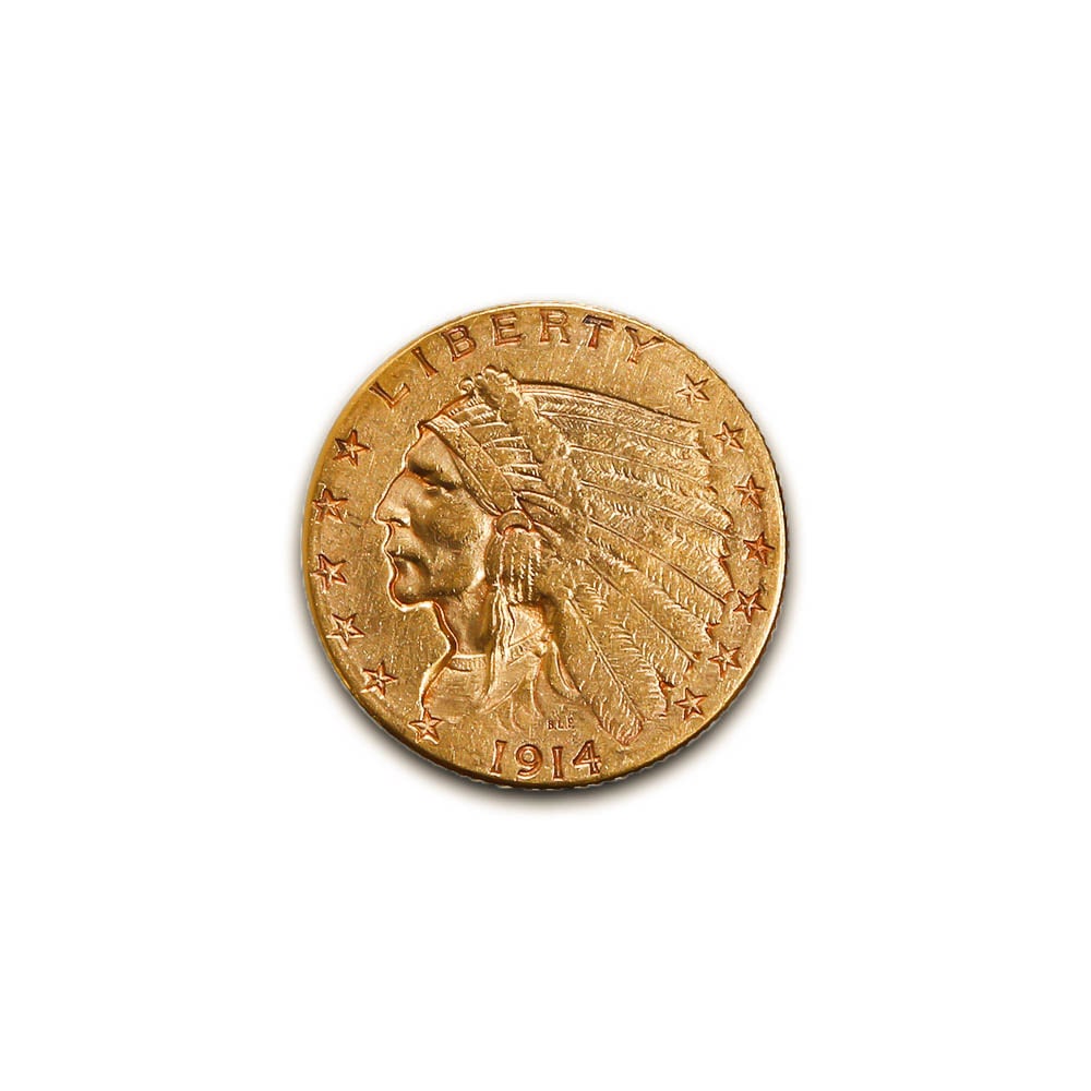 US $2.5 Indian Gold Coins Extra Fine 1914-D: US $2.5 Indian Gold Coins Extra Fine 1914-D