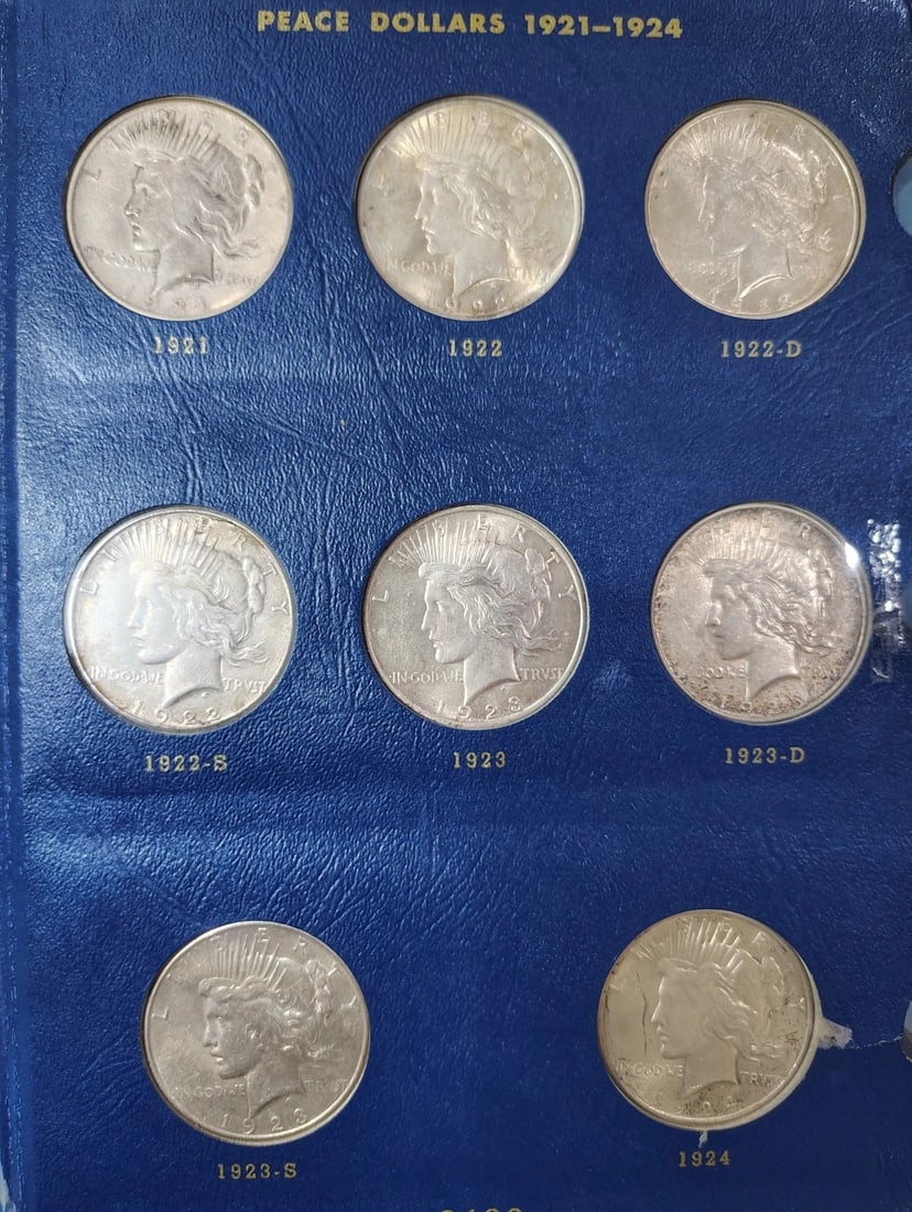 Complete 24 Coin Peace Silver Dollar Set, 1921-1935 High Grade Set #8 F To BU (1 of 2)