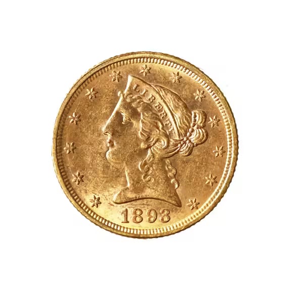 $5 Gold Liberty 1893 AU (1 of 2)
