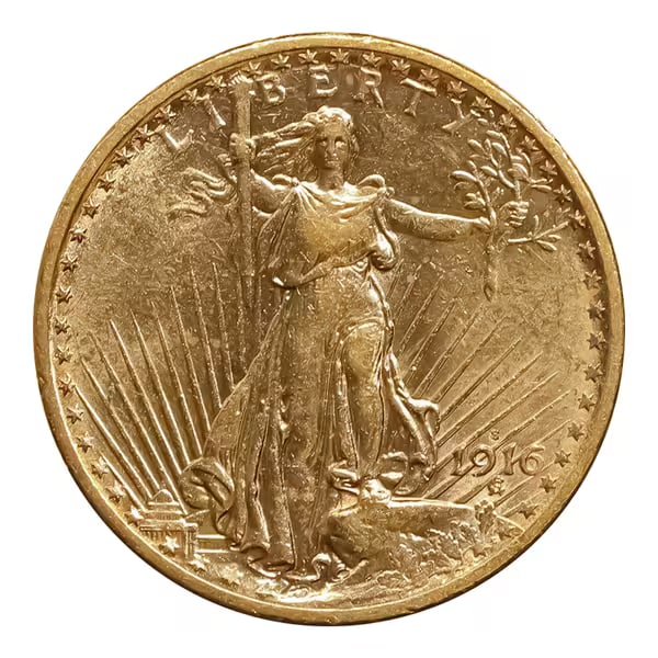 $20 Gold Saint Gaudens 1916-S AU (1 of 2)