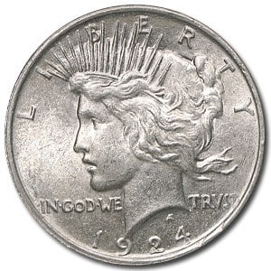 1924- Peace Silver Dollar Cracked From Roll: Fresh 1924 Peace Dollar recently cracked from an original roll. Attractive silver luster with pleasing strike detail. Classic .900 fine silver composition with iconic Liberty design. A strong early-se