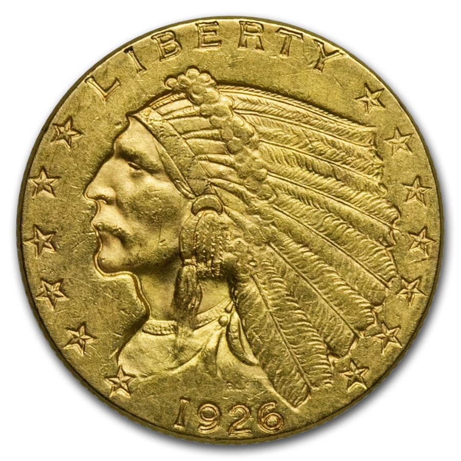 US $2.5 Indian Gold Coins Extra Fine 1926 (1 of 2)