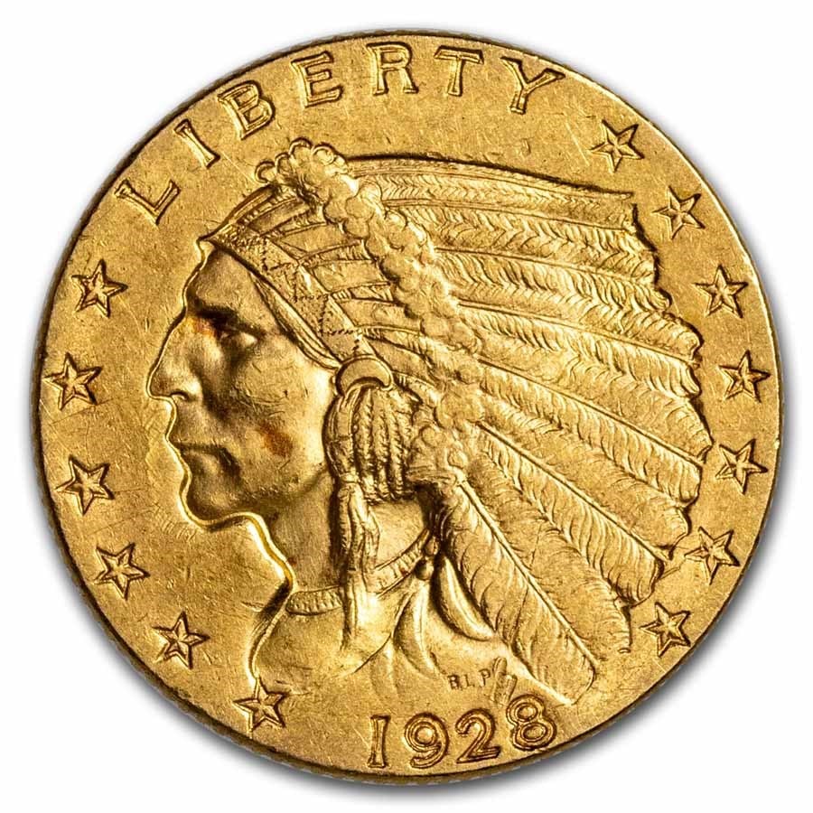 US $2.5 Indian Gold Coins Extra Fine 1928 (1 of 2)