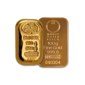 100 gram Gold Bar 3.215 ounces - Random Manufacturer: The 100 gram gold bar represents a timeless and substantial investment, containing approximately 3.215 troy ounces of .9999 fine gold produced by world-class, certified refineries. Rooted in a history