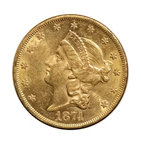 $20 Gold Liberty 1874-S Almost Uncirculated (1 of 2)
