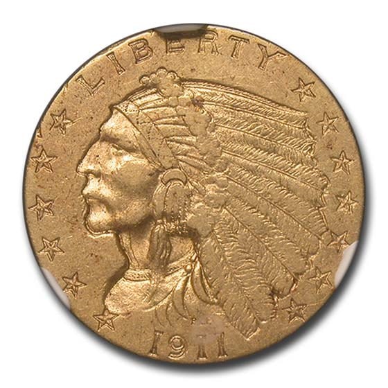 US $2.5 Indian Gold Coins Almost Uncirculated 1911 (1 of 2)