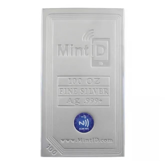 100 oz MintID Silver Bar .999+ Fine (NFC Scan Authentication) (1 of 2)