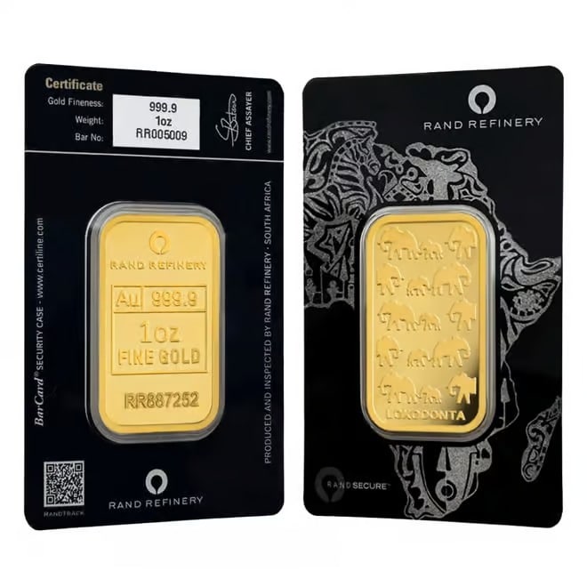1 oz Rand Refinery Gold Bar .9999 Fine (Africa Assay): The 1 oz Rand Refinery Gold Bar is produced by one of the worlds most historic gold refiners in South Africa. Struck from .9999 fine gold, it meets international bullion standards. The bar comes seale