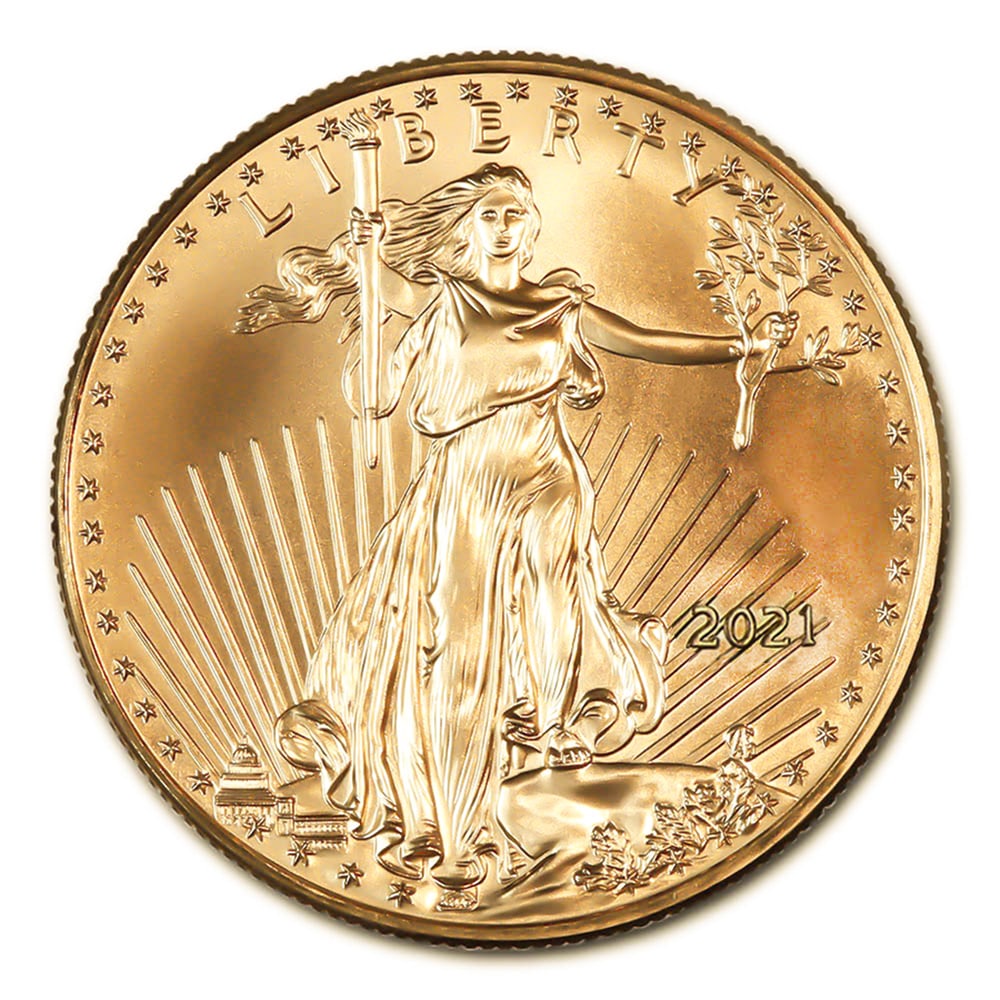 2020 American Gold Eagle 1/2 oz Uncirculated: 2020 American Gold Eagle 1/2 oz ($25 Face Value), struck by the esteemed United States Mint and backed by the U.S. government for weight and purity. Minted in durable 22-karat crown gold (.9167 fine),