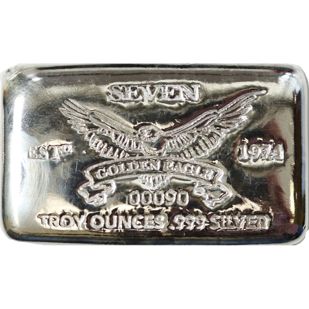 Golden Eagle 7 oz Silver Bar .999: Golden Eagle 7 oz Silver Bar .999 is a high-quality bullion piece that combines substantial silver content, investment-grade purity, and iconic design. Crafted from .999 fine silver, it appeals to bot