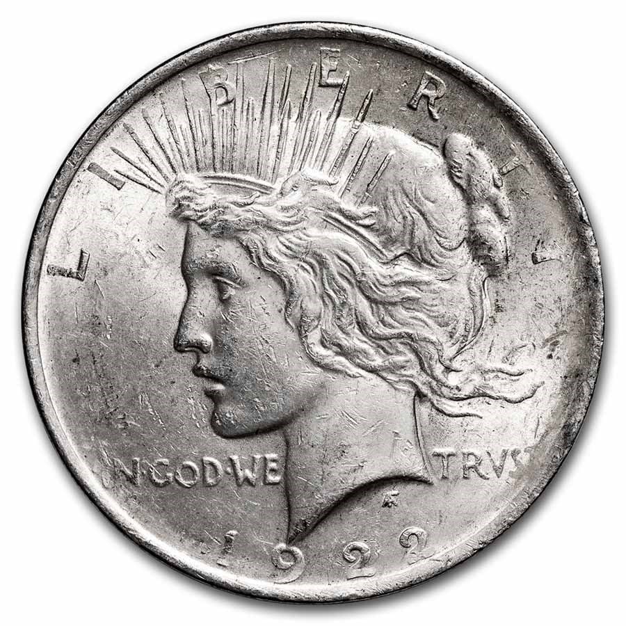 1922- Peace Silver Dollar Cracked From Roll: The 1922 Peace Dollar (Cracked From Roll) showcases bright mint luster and sharp detail in classic 90% silver format. A popular early-date issue with enduring investment and numismatic demand.