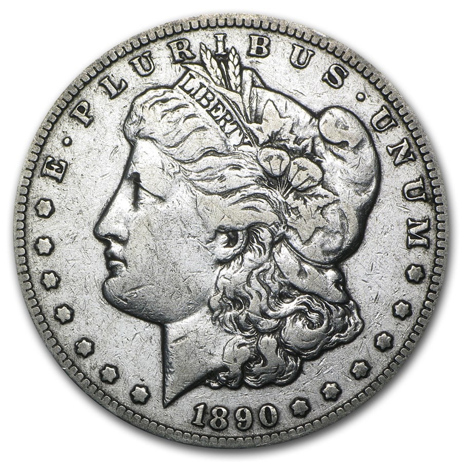 Morgan Silver Dollar Very Fine Condition 1890-CC: 1890-CC Morgan Silver Dollar Very Fine: Rare Carson City issue with coveted CC mint mark, showcasing full Liberty and eagle details with classic VF wear. A key low-mintage Morgan, highly sought by col
