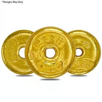 1.2057 oz Chinese Tael .99+ Fine Gold: The Chinese Tael Gold Bar contains approximately 1.2057 troy ounces of .99+ fine gold. The tael is a traditional Asian unit of weight historically used in precious metals trade. These bars often featu