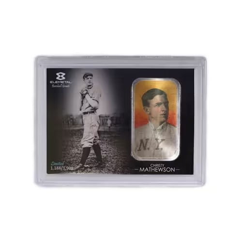 1oz Silver Bar T-206 Christy Matthewson Baseball Greats Series #3: The 1oz Silver Bar T-206 Walter Johnson (Yellow) Baseball Greats Series #5 is a vibrant tribute to "The Big Train," one of the most dominant pitchers in Major League history. Struck in .999 fine silve