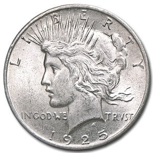 1925- Peace Silver Dollar Cracked From Roll: The 1925 Peace Dollar (Cracked From Roll) features original mint luster and sharp strike characteristics. A sought-after 90% silver example.