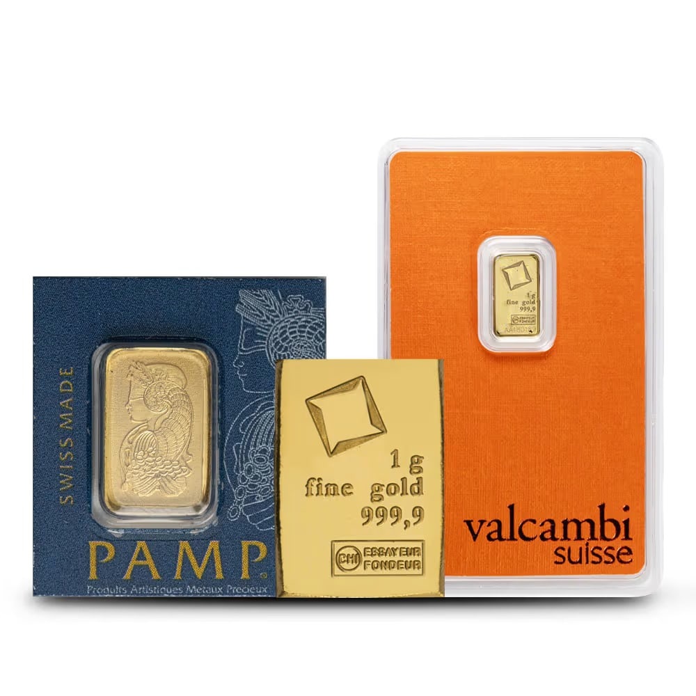 1 Gram Gold Bar (Varied Condition, Any Mint): The 1 Gram Gold Bar (Any Mint) is struck from .999 or .9999 fine gold and offers an affordable entry into physical gold ownership. Sourced from reputable global refiners, this compact bullion piece de