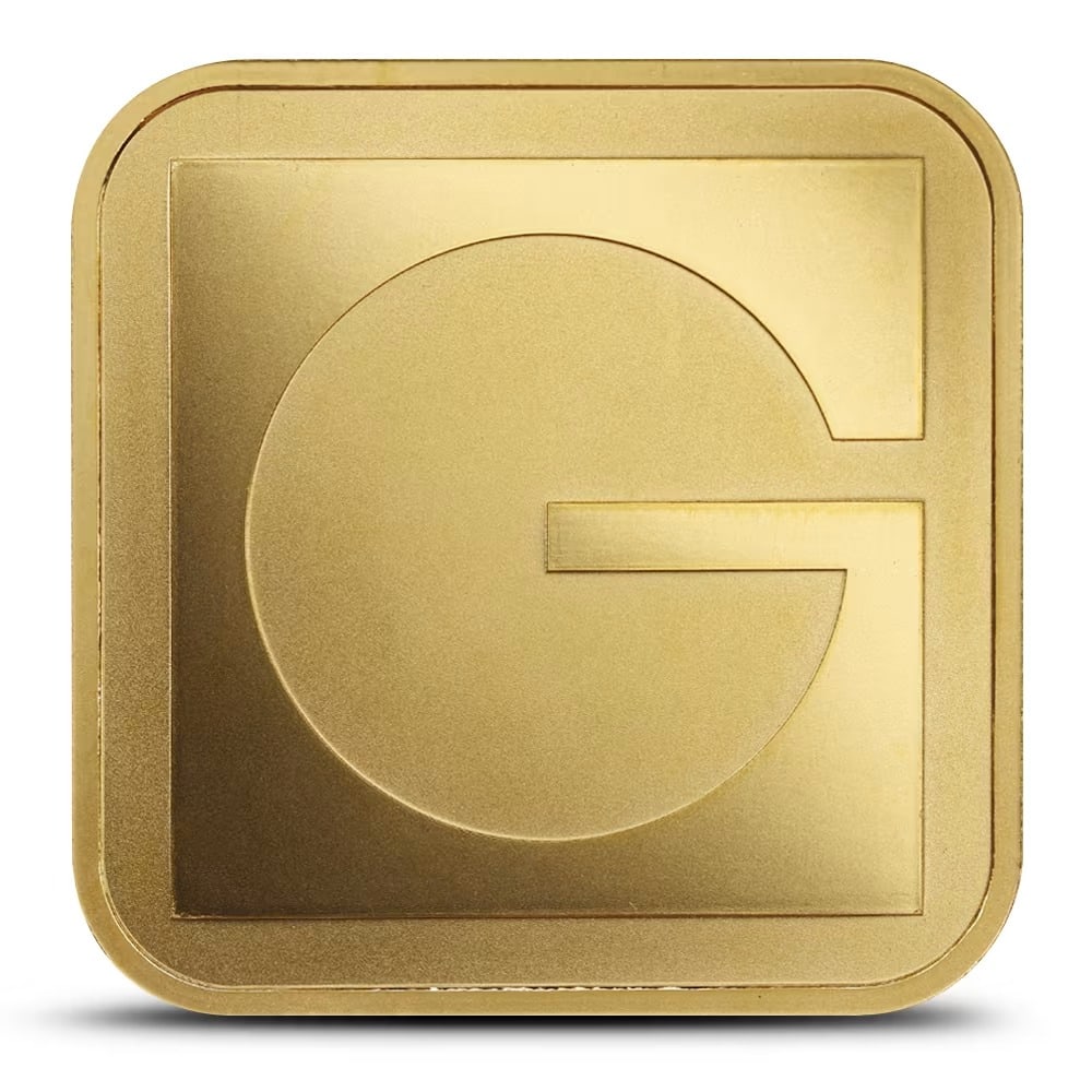 1 oz GOLD.COM Square Gold Bar (New w/ Assay): 1 troy oz .9999 fine gold bar from GOLD.COM celebrates the companys rebranding from A-Mark Precious Metals and combines premium craftsmanship with collector appeal. Each bar comes sealed in protective