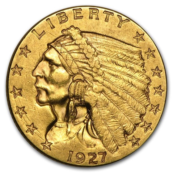 US $2.5 Indian Gold Coins Extra Fine 1927: The 1927 $2.5 Indian Gold Coin, graded Extra Fine (XF), is a cherished relic of American numismatic history. Part of the legendary Indian Head Quarter Eagle series, minted from 1908 to 1929, this coin