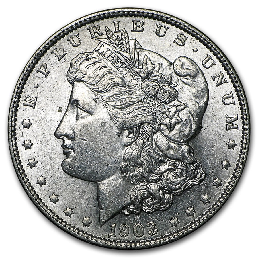 1903- MS-62+ Morgan Dollar-Non Graded: The 1903 MS-62+ Morgan Dollar showcases attractive cartwheel luster and sharp strike detail. A premium Mint State 90% silver example with collector appeal.