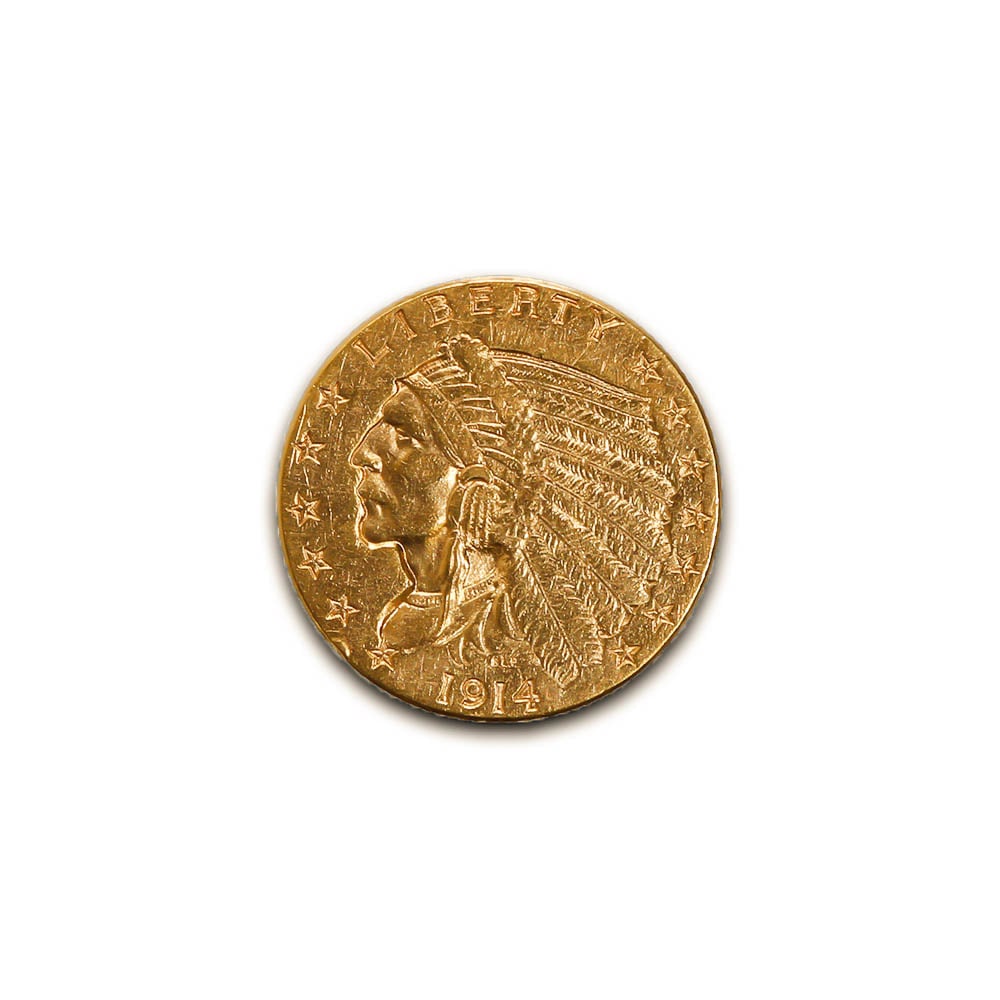 US $2.5 Indian Gold Coins Extra Fine 1914: The 1914 $2.5 Indian Gold Coin, graded Extra Fine (XF), represents an important chapter in American numismatic history. As part of the Indian Head Quarter Eagle series, which was first introduced in 1