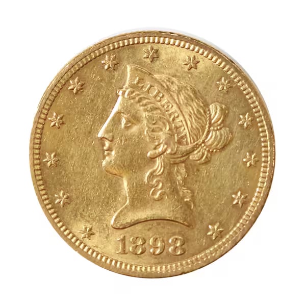 $10 Gold Liberty 1898 AU: The 1898 $10 Gold Liberty, part of the renowned Eagle series, exemplifies the artistic and economic vitality of late 19th-century America. Struck during a period of rapid industrial expansion, this co