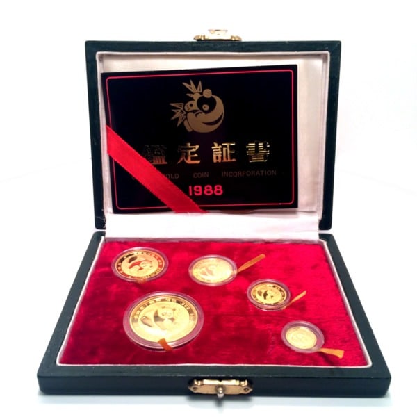 Chinese Gold Panda 5 Coin Proof Set 1988 Original Box - Golden Eagle Coins (1 of 1)
