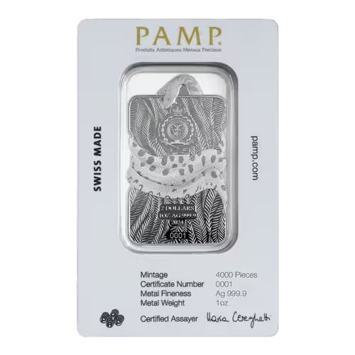 Pamp Suisse 1oz Silver Bar Nature's Grip - Green Anaconda $2 Nuie - 2