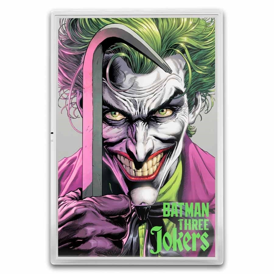 2026 Niue 1 oz Silver $2 DC Batman Three Jokers: The Clown Foil: 2026 Niue 1 oz .999 Silver $2 DC Batman: Three Jokers – The Clown Foil – ultra-limited mintage of 1,000, featuring dynamic colorized Joker artwork with chase engraving variation (10% rarity).