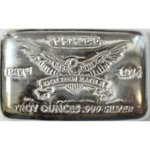 Golden Eagle 3 oz Silver Bar .999: Golden Eagle 3 oz Silver Bar .999 is a premium bullion piece crafted from 3 troy ounces of .999 fine silver, combining investment-grade purity with elegant design. This bar is sought after by collecto