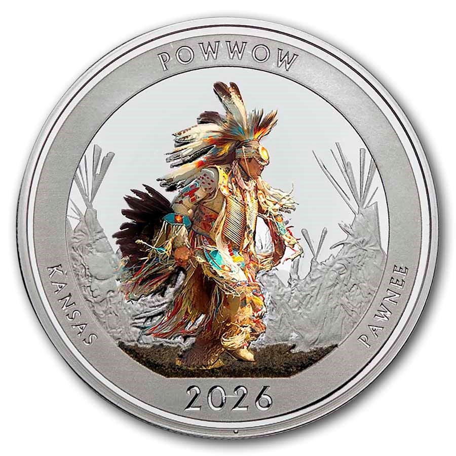 2026 1 oz Ag NATB Kansas Tallgrass Prairie: Pawnee (Color): 2026 1 oz .999 Silver NATB Kansas Tallgrass Prairie: Pawnee (Color) – ultra-limited mintage of 1,000 honoring one of North America’s most endangered ecosystems with detailed colorized prairie and 