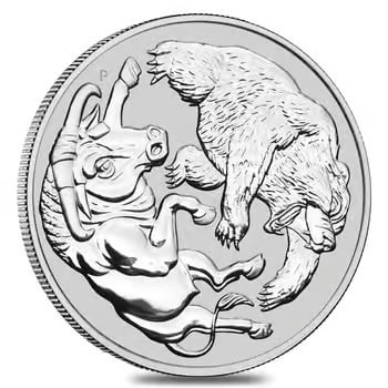 2020 1 Kilo Silver Australian Bull and Bear Coin Perth Mint .9999 Fine BU In Cap: 2020 Australia 1 kg .9999 Silver Bull & Bear Coin (Perth Mint) – ultra-limited mintage of 500, Brilliant Uncirculated in capsule, featuring dynamic bull vs bear market motif with micro-laser securit