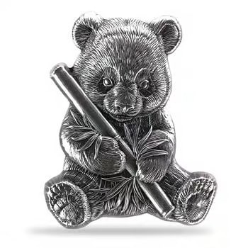 2024 Chad 1 oz Silver Panda Shaped High: The 2024 Chad 1 oz Silver Panda Coin showcases a charming wildlife design in high relief. Struck in .999 fine silver, the shaped format enhances its visual appeal and uniqueness. Detailed engraving hi