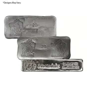 20 oz Generic Silver Bars .999 Fine: This 20 oz Generic Silver Bar is struck in .999 fine silver, offering a balance between size and liquidity. Its simple design emphasizes weight and purity. Ideal for stacking and diversification. The 