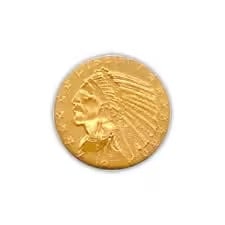 Early Gold Bullion $5 Indian Almost Uncirculated: $5 Indian Head Gold Half Eagle (1908–1929) designed by Bela Lyon Pratt, featuring the distinctive incuse Liberty with Native American headdress and standing eagle reverse.