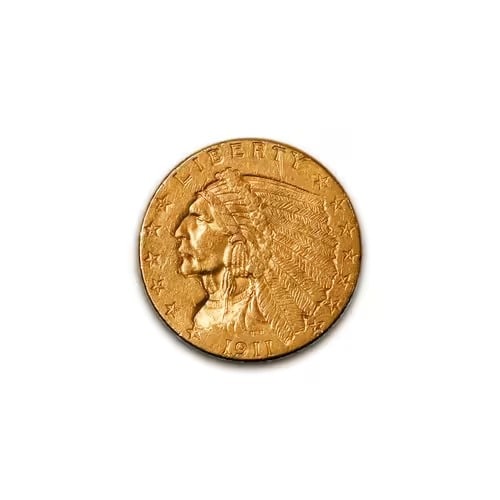 US $2.5 Indian Gold Coins Extra Fine 1911: The US $2.5 Indian Gold Coins from 1911, graded Extra Fine (XF), are captivating pieces of American numismatic history. Designed by sculptor Bela Lyon Pratt and introduced in 1908, these coins feature