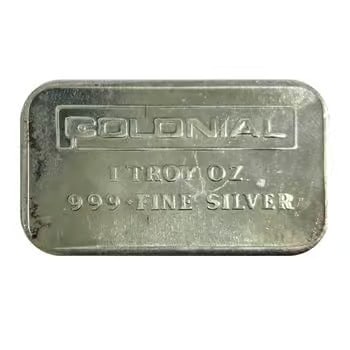 1 oz Engelhard Colonial Silver Bar .999+ Fine: This 1 oz Engelhard Colonial Silver Bar is a vintage classic struck in .999+ fine silver. Produced by Engelhard Corporation, it features a distinctive colonial-style design. Engelhard bars are highly 
