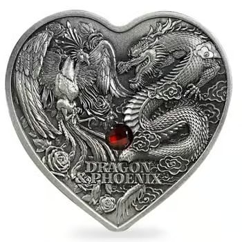 2024 Chad 1 oz Silver Dragon and Phoenix Heart-Shaped Coin .999 (1 of 2)
