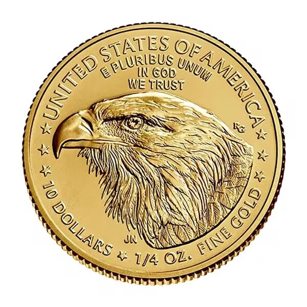 2025 American Gold Eagle 1/4 oz Uncirculated: 2025 American Gold Eagle 1/4 oz Uncirculated: Brilliant uncirculated 22-karat gold coin featuring the iconic Saint-Gaudens Lady Liberty obverse and modern Type 2 bald eagle reverse. US Mint?guaranteed