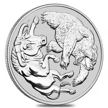 2020 1 Kilo Silver Australian Bull and Bear Coin Perth Mint .9999 Fine BU In Cap: 2020 Australia 1 kg .9999 Silver Bull & Bear Coin (Perth Mint) – ultra-limited mintage of 500, Brilliant Uncirculated in capsule, featuring dynamic bull vs bear market motif with micro-laser securit
