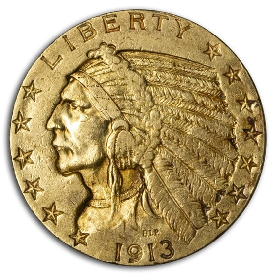 US $2.5 Indian Gold Coins Extra Fine 1913 (1 of 2)