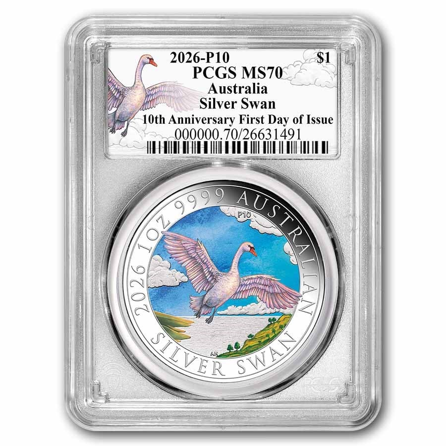 2026 AUS 1 oz Silver Swan Colorized MS-70 PCGS FDI Ann Swan Label (1 of 2)