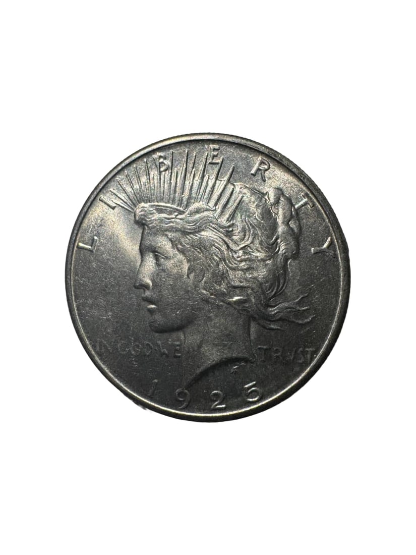 1925 - S Peace Dollar BU: The 1925-S Peace Dollar is a well-preserved coin from the San Francisco Mint. In Brilliant Uncirculated condition, it retains full luster and minimal marks. Struck in 90% silver, it provides both coll